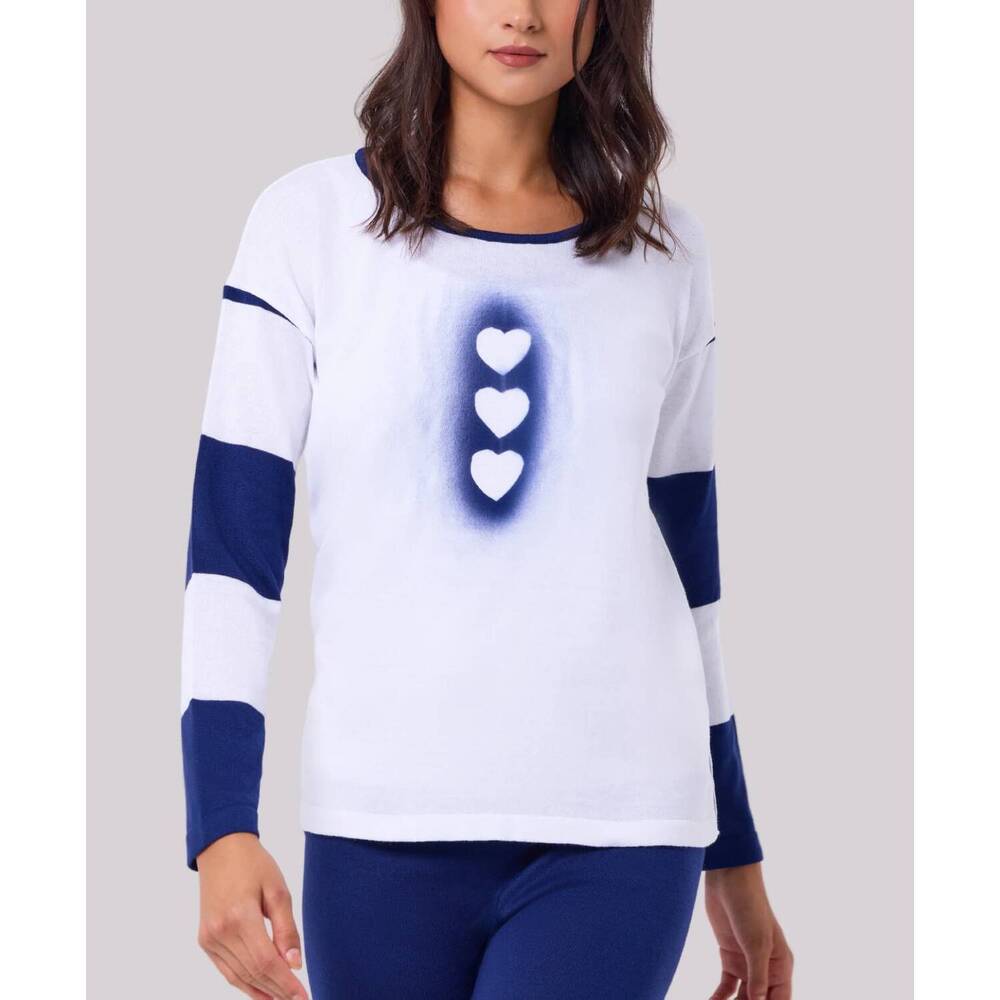NEW ANGEL APPAREL heart knit top in white/navy